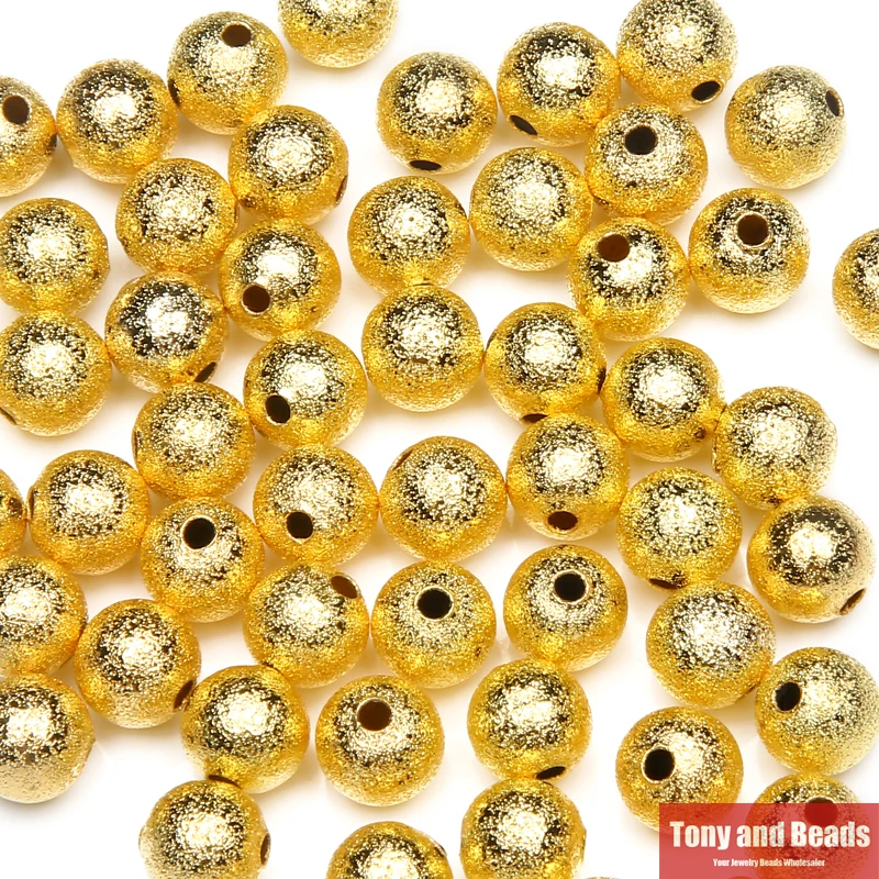 (50Pcs=1Lot !) Gold Color Color Brass Stardust Round Beads 6 8 10 MM Pick Size For Jewelry Making No.BB1