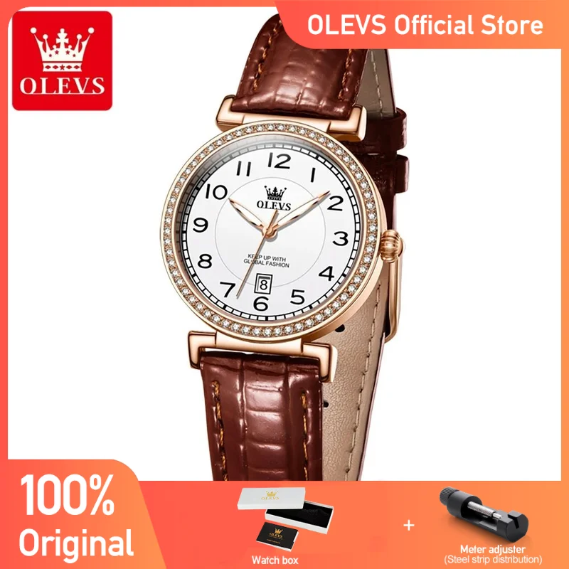 

OLEVS Women's Watches Elegant Fashion Small Balloon Dial Origina Quartz Watch for Ladies Comfortable Leather Strap Date Luminous