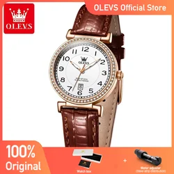 OLEVS Women's Watches Elegant Fashion Small Balloon Dial Origina Quartz Watch for Ladies Comfortable Leather Strap Date Luminous