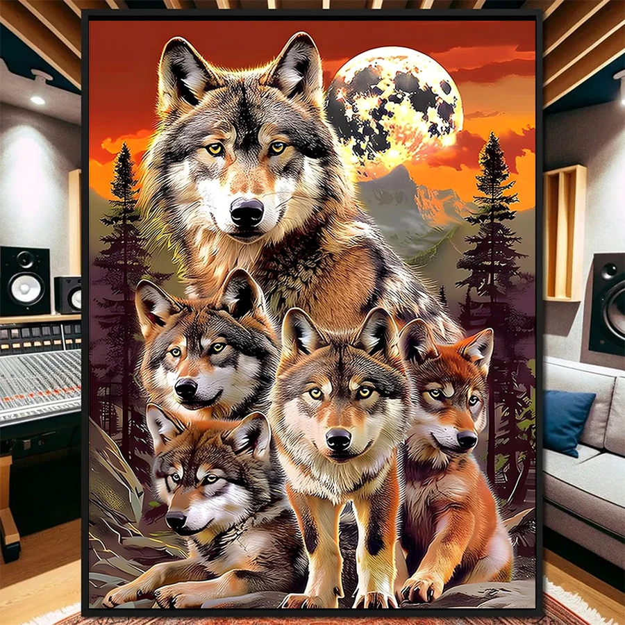 

Diamond Painting Kit New Moon Night Animal Wolf Art Full Drill DIY Diamond Embroidery Mosaic Home Adult Decoration Gift