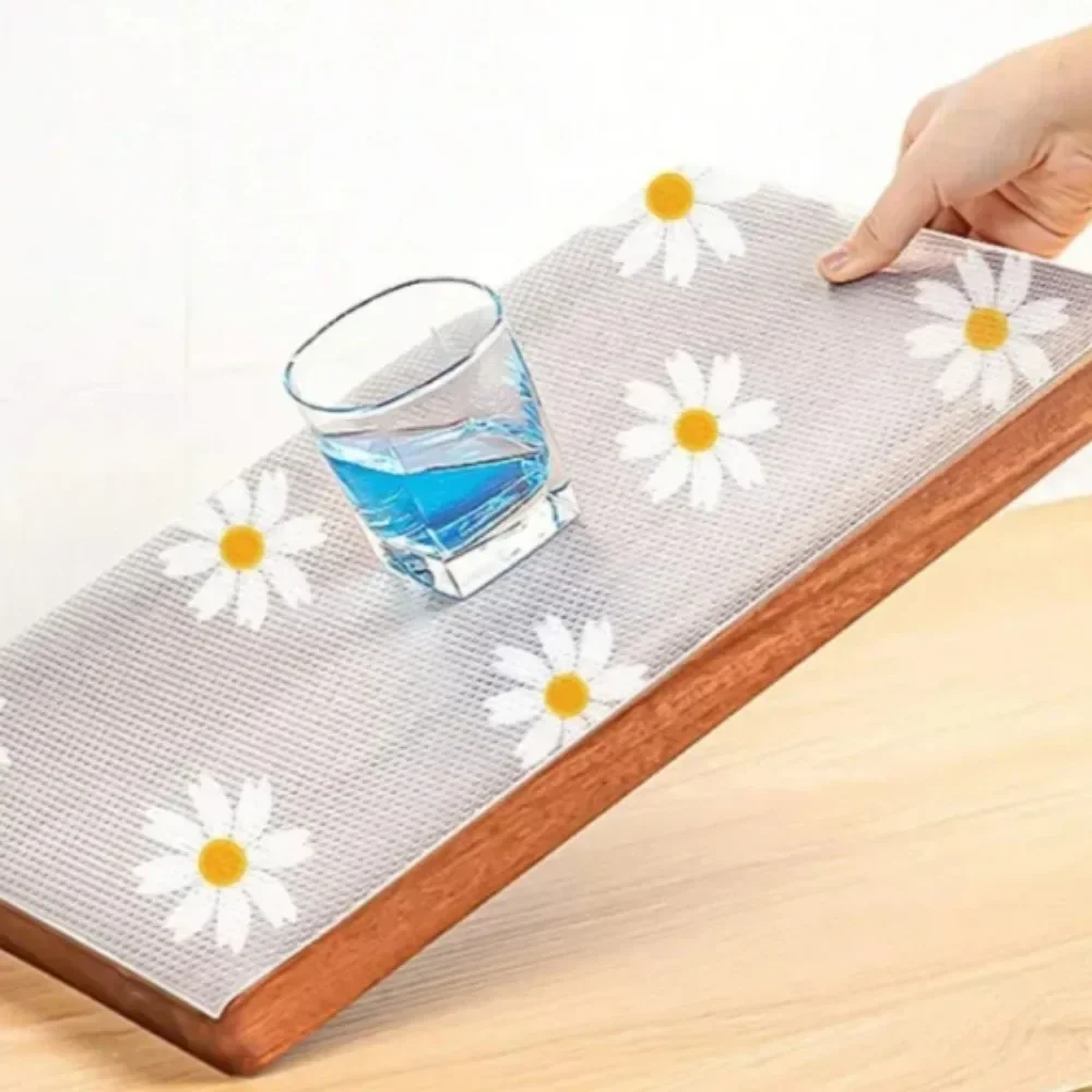 1 Roll  EVA Waterproof Fridge Pad Cupboard Mat Daisy Shelf Liner For Kitchen Cabinets Easy Placemats Non-Adhesive Drawer Liner