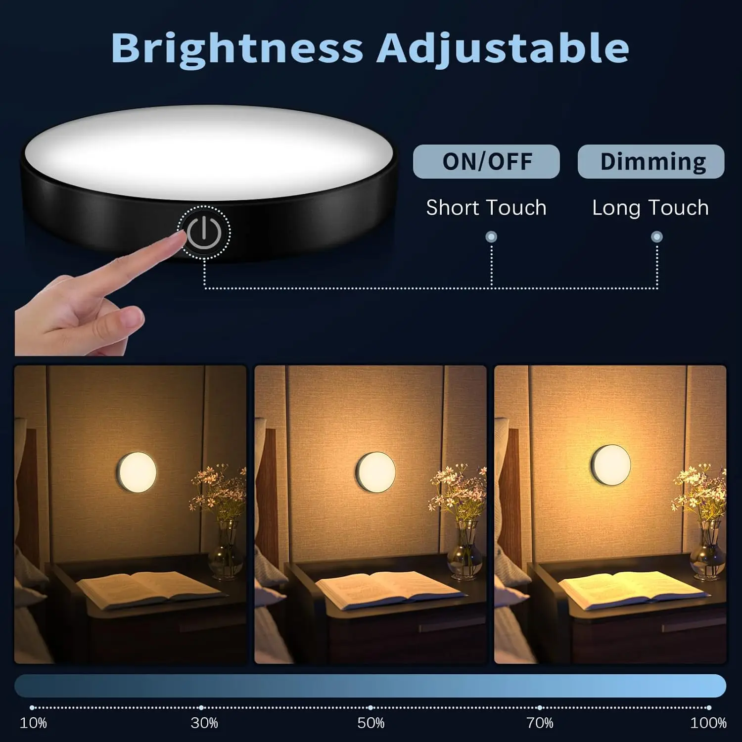 WILLED Night Light Rechargeable Dimmable Touch Light Buit-in 1000mAh Battery LED  Lights for Cabinet Wardrobe Kitchen Bedroom