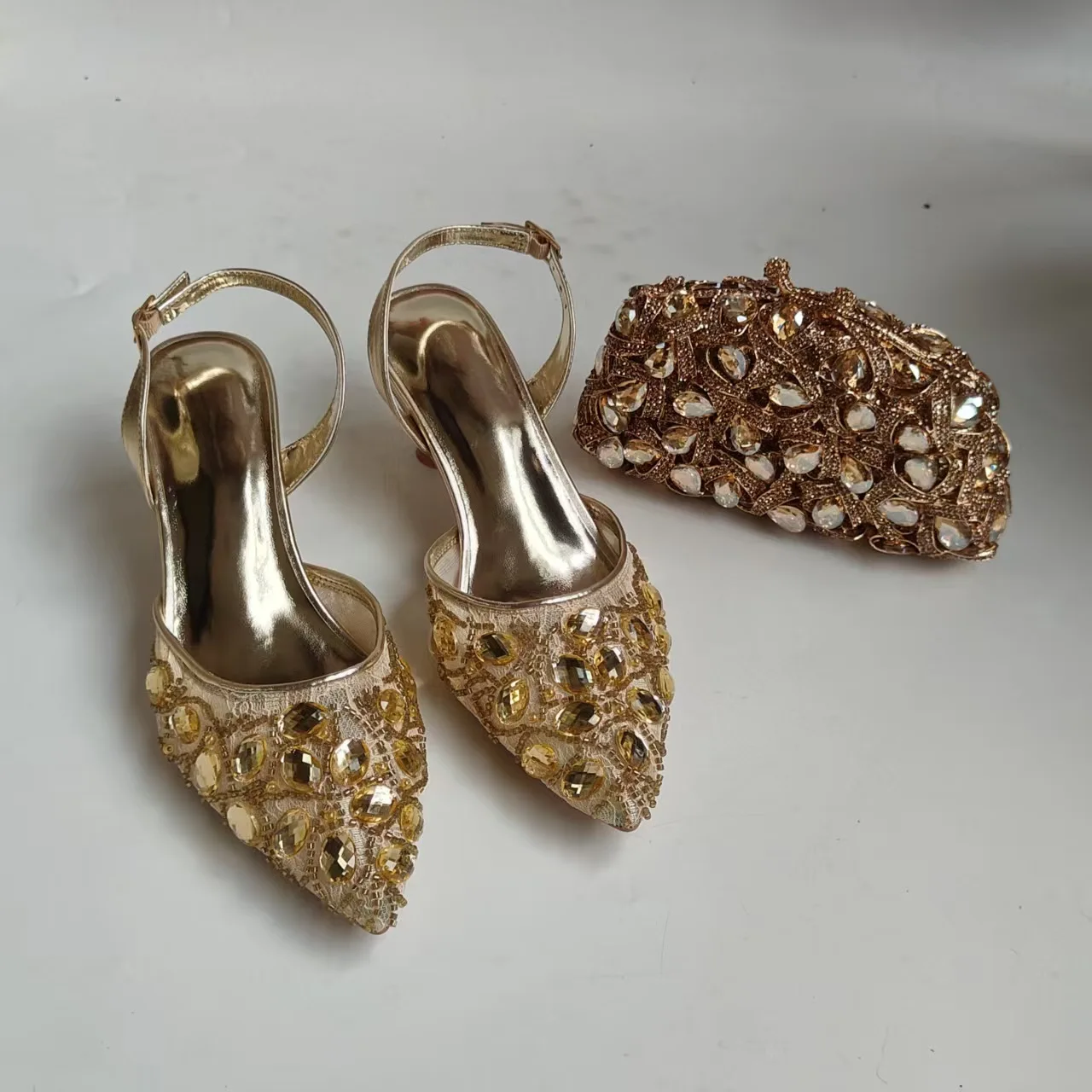 Full Diamond Pointed Baotou High Heels Sandals Crystal Rhinestones Wedding Dinner High Heels Shoes and purses view 4