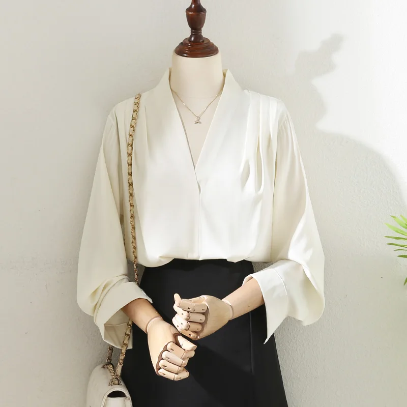 Women's Chiffon Solid Shirts, Long-Sleeved Tops, Elegant Office Lady Outwear, Loose, New Design, Summer, 2023