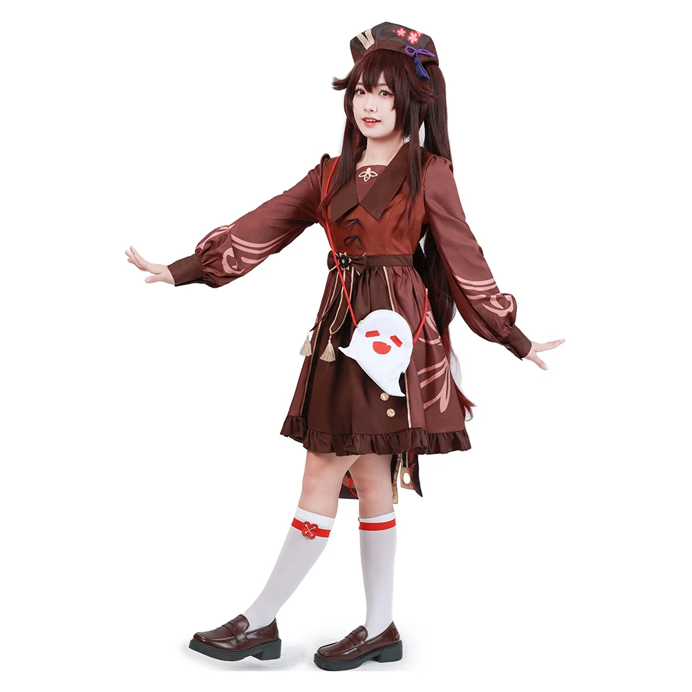 Genshin Impact Hutao Cosplay Kleid Tasche Hut Kostüm Damen Damen Mädchen Lolita Kleid Outfits Halloween Karneval Anzug