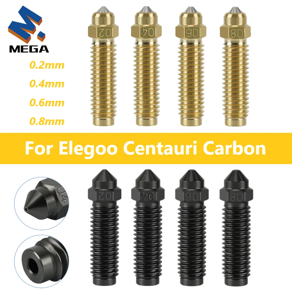 

Nozzle Kit For Elegoo Centauri Carbon Hardened Steel Brass 0.2/0.4/0.6/0.8mm Nozzles For Elegoo Carbon Hotend 3D Printer Parts