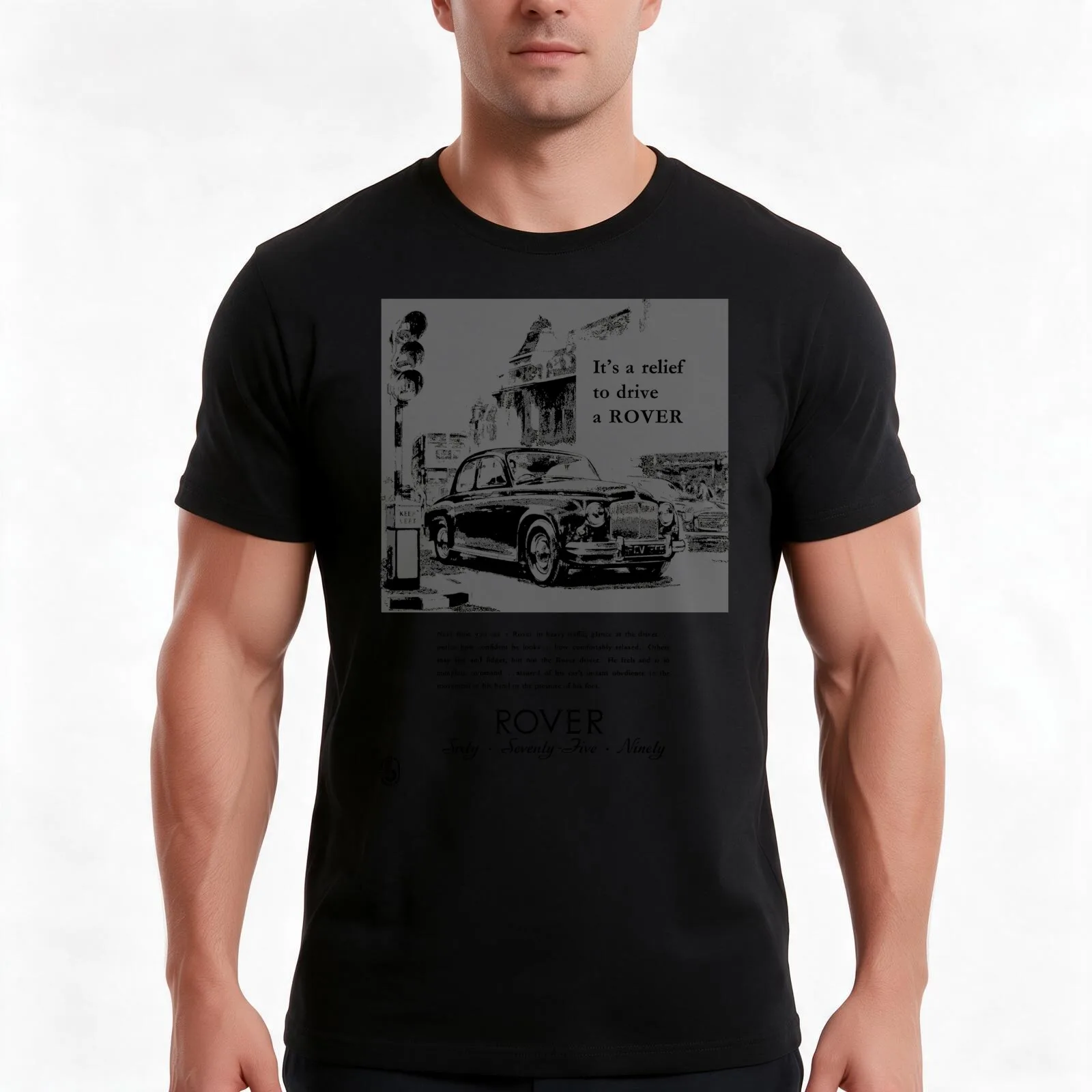 ROVER P4 T-Shirt, Summer Casual Cotton Tee, Oversized Streetwear Tops, Vintage Graphic Print, Loose Fit Short Sleeve