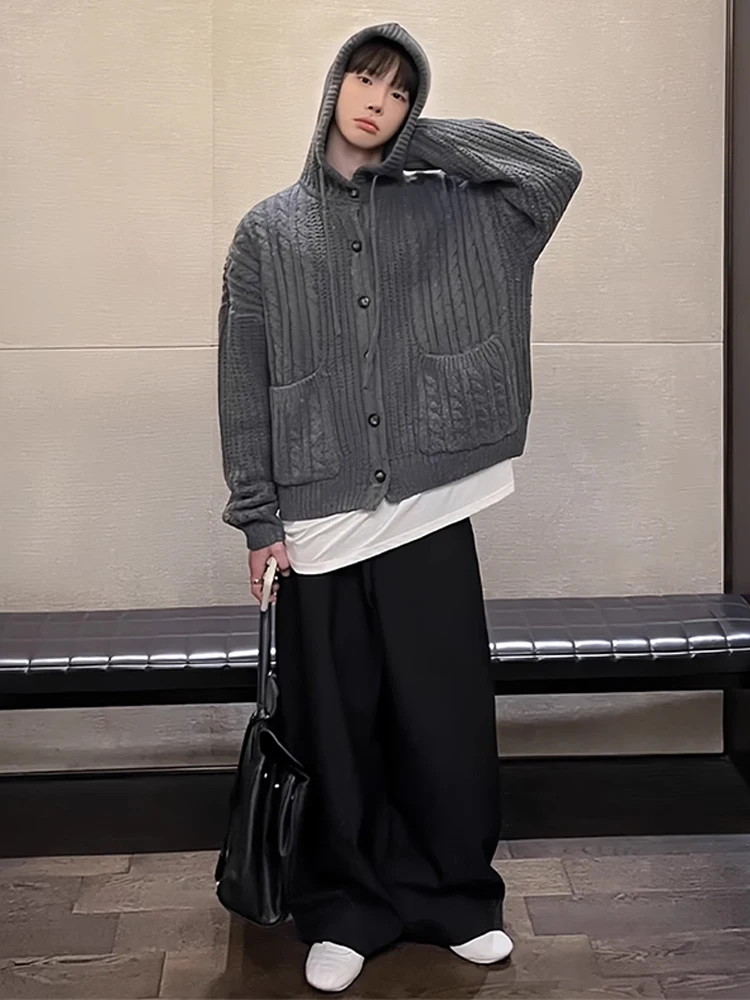 

Deep ey Cable Knit Hat Sweater Men's Casual Loose Feel Knitted irt Advanced Versatile Open Cardigan Outerwear