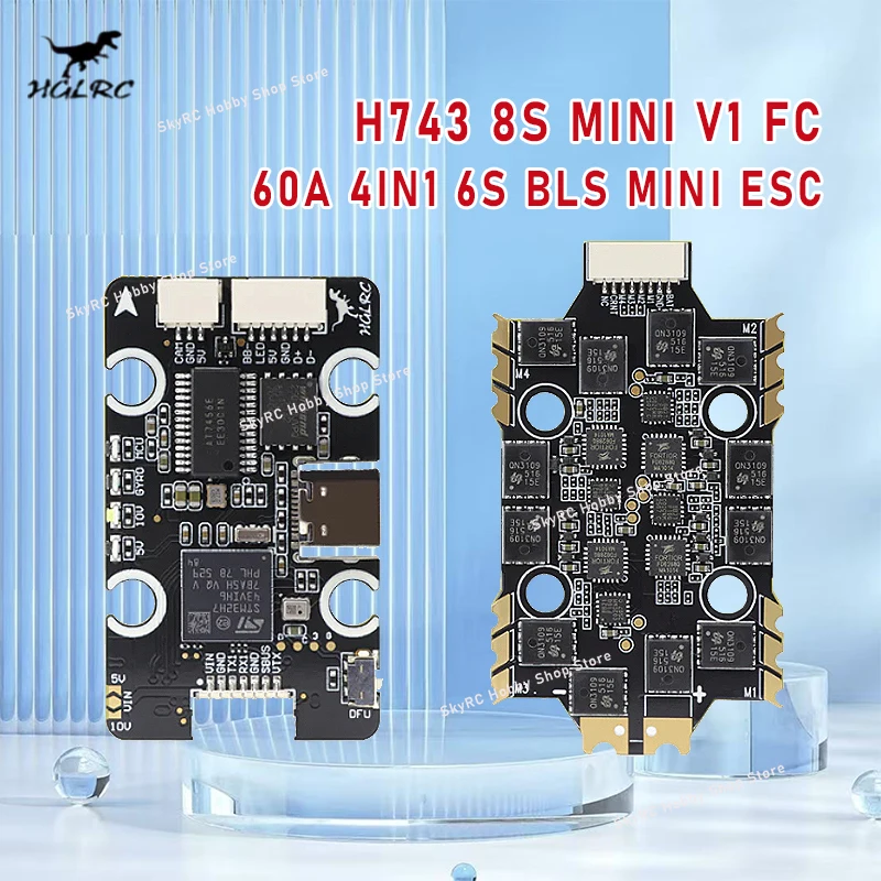 

HGLRC H743 8S MINI V1 60A 4IN1 6S 8bit FPV ESC MINI Flight Controller Dual-BEC Modular With Gyro 20x20mm DIY FPV