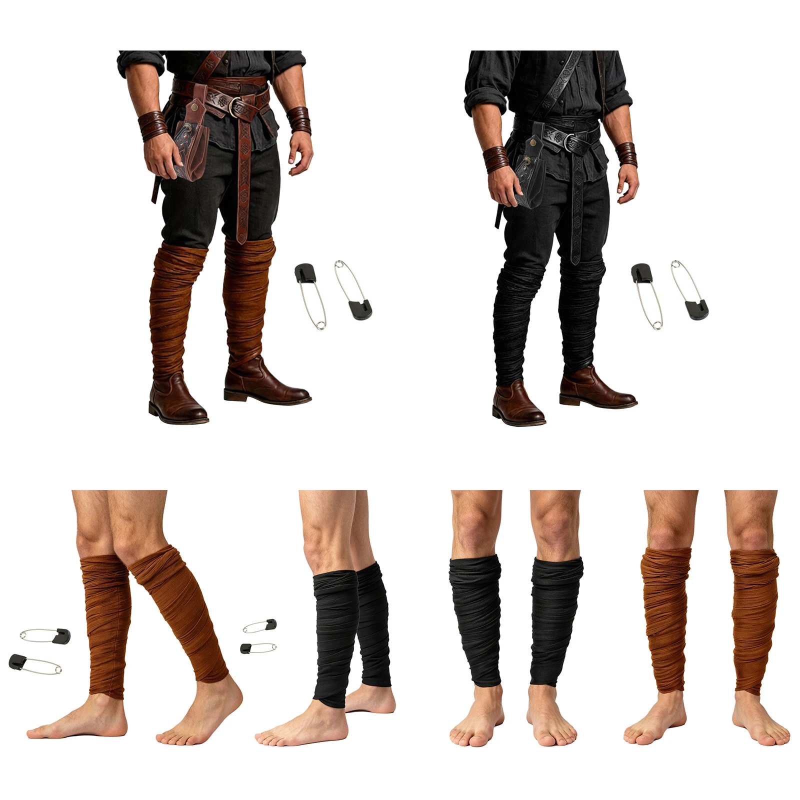 Medieval Pirate Leg Wraps with Safety Pins And Faux Leather Belt Pouch Costume Accessories for Themed Party Halloween Cosplay 2