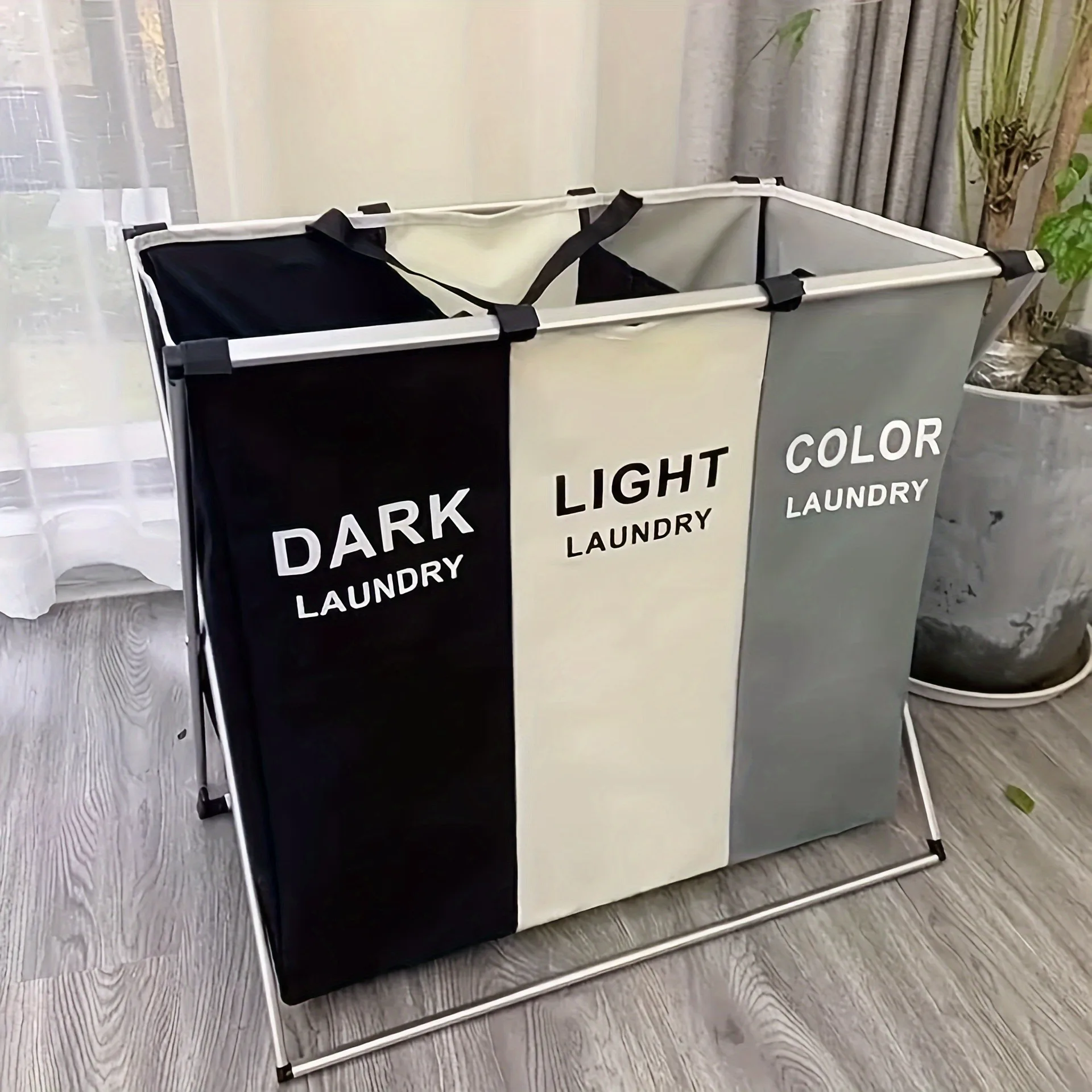 

Dirty Clothes Storage Basket Three Grid Organizer Basket Collapsible Large Laundry Hamper Home Laundry Basket