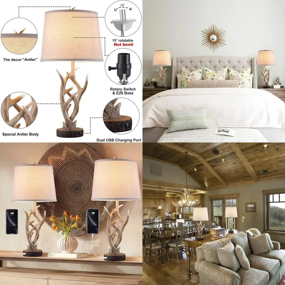 

Пара из 26 настольных ламп в деревенском стиле с дизайном под натуральный олений рог и 2 USB-портами, подходят для дома и офиса (цвет: деревенский коричневый)