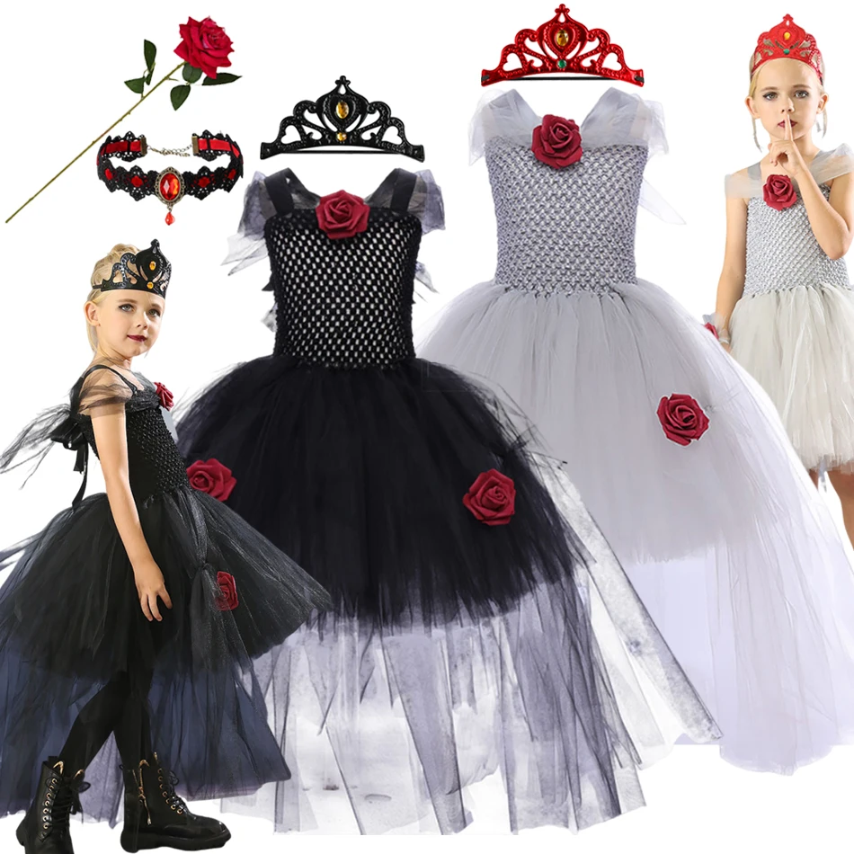 

2025 Girls Ghost Bride Witch Halloween Cosplay Dress Costume Kids Queen Carnival Party Fancy Dress Disguise Clothes