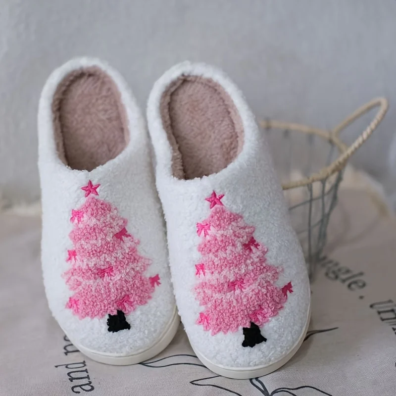 

Christmas Tree Warm Winter Home Slippers for Women Cute Fluffy Soft Plush Bedroom Ladies Cotton Men Indoor Outdoor Female Shoes