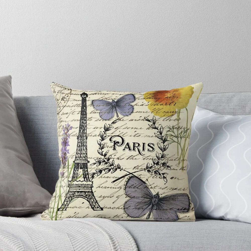 

dark academia botanical butterfly french scripts floral paris eiffel tower Throw Pillow Christmas Pillow Covers Cushions pillow