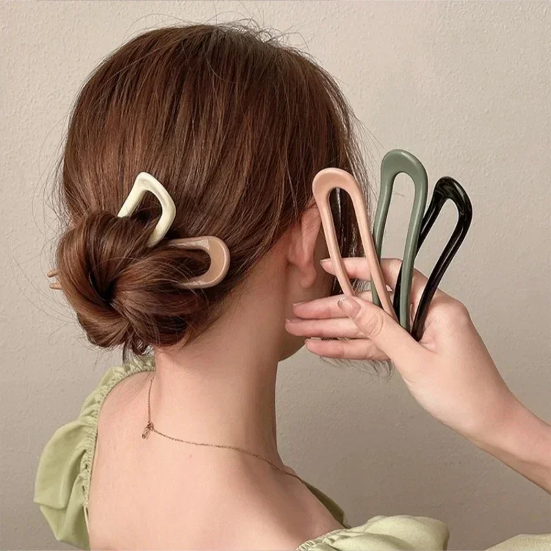 Fashion Candy Color Hair Sticks for Women Large U Shape Hair Pin Girls Elegant Hairpins Hair Bun Maker Headwear Accessories