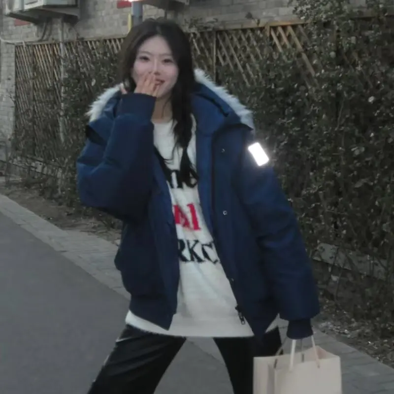 Detachable Fur Collar Short Coat for Women Winter 2024 New Thickened Korean Style Large Fur Collar Cotton Jacket for Women