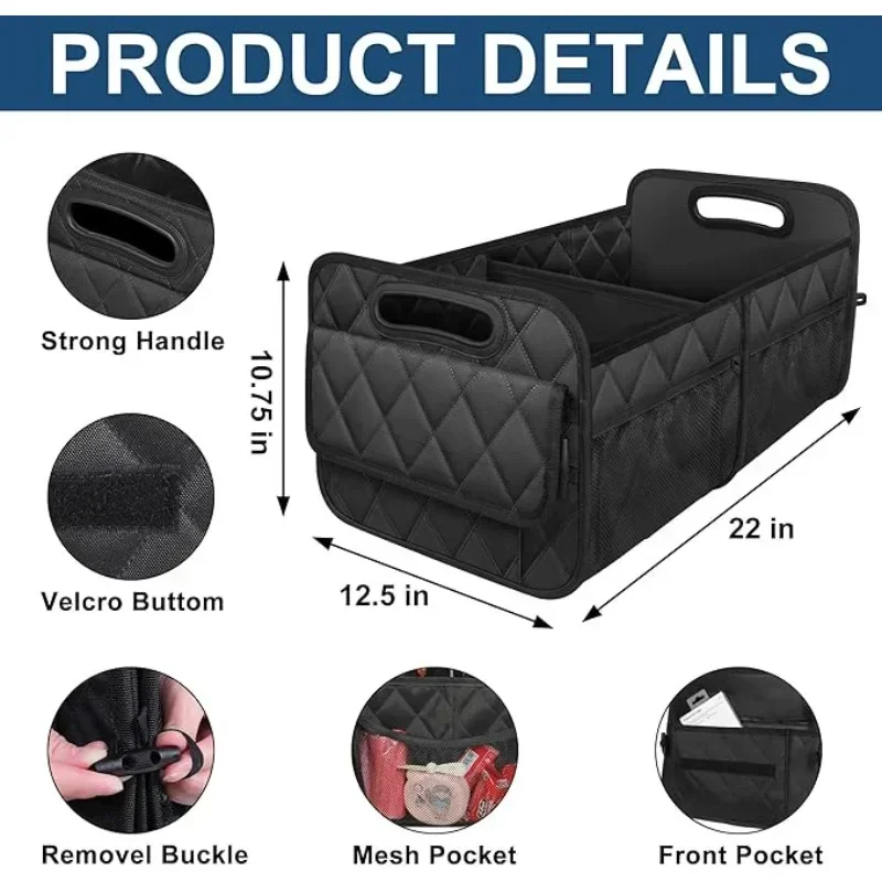 Foldable Car Trunk Organizer for Stowing and Tidying - Waterproof Polyester Trunk Box with 50L Storage Capacity for Car