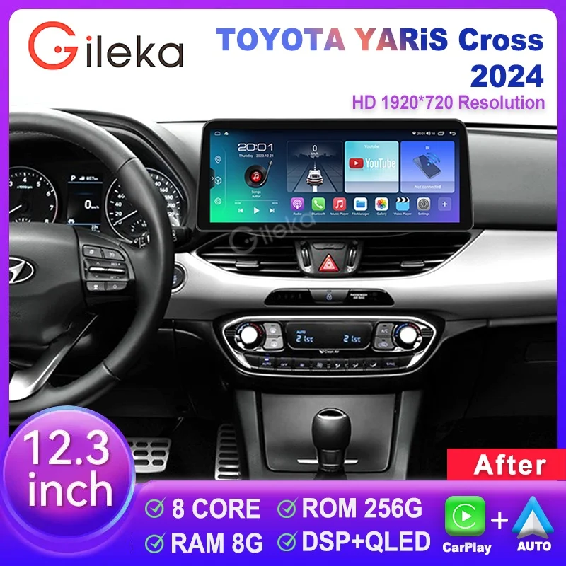 12.3 inch Screen Carplay Android For Toyota YARiS Cross 2024 Car Radio Stereo Multimedia Player GPS WiFi 4G Head Unit