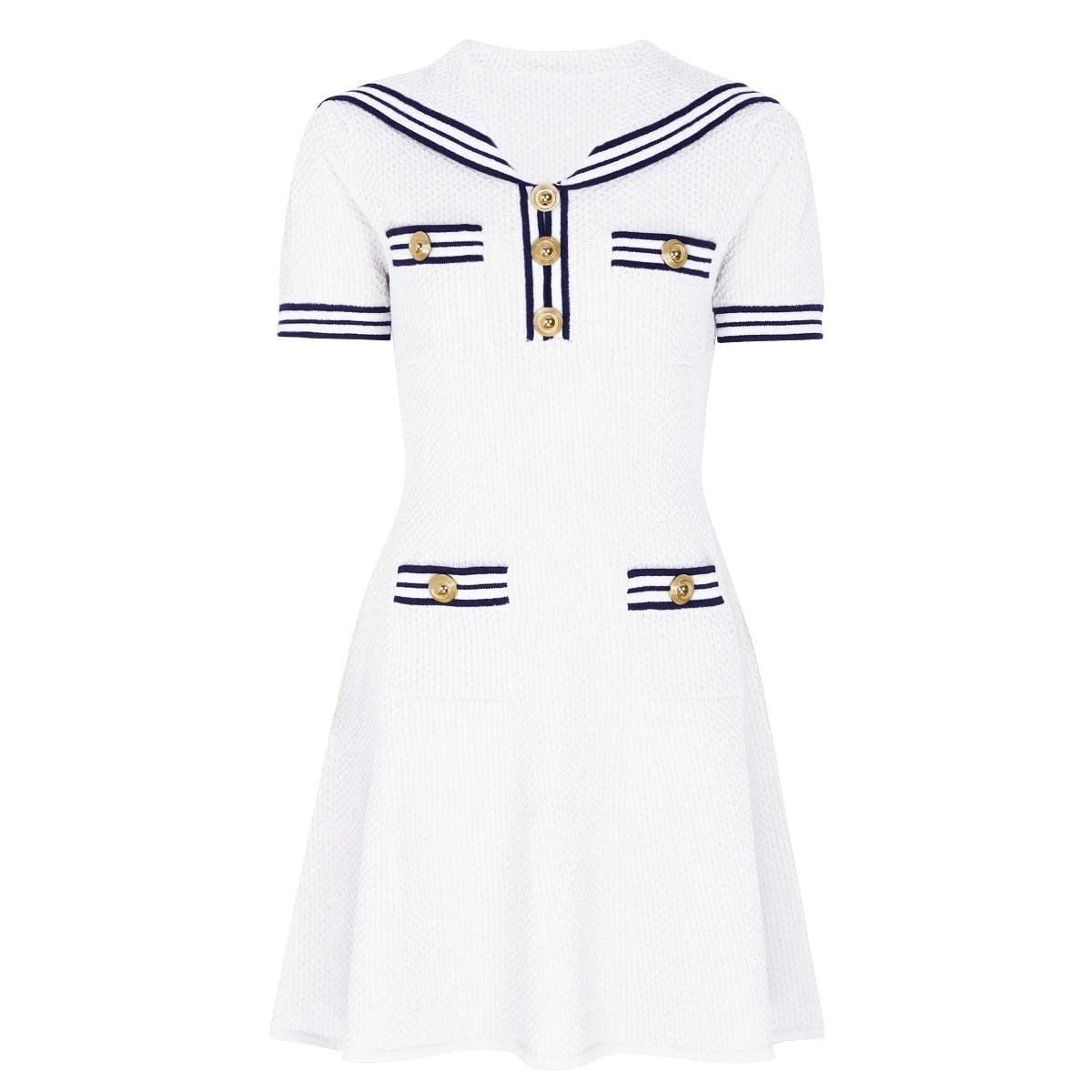 

25290, новое летнее модное женское эластичное трикотажное короткое платье трапециевидной формы с темно-синим воротником и короткими рукавами