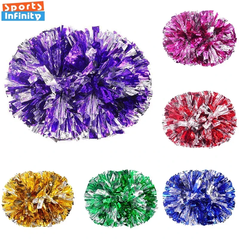 Pompones de porristas con mango para mujer y niño, bolas de animación grandes de oro, plata, rojo, amarillo, azul, accesorios de baile a mano, 1 unidad