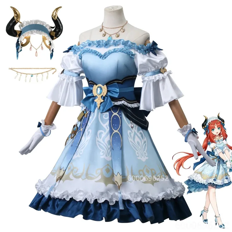 ديناميكية جينشين نيلو تأثيري الأزرق زي هالوين لعبة أنثى راقصة غربية دعوى خادم الاتصال للحفلات وصول جديد