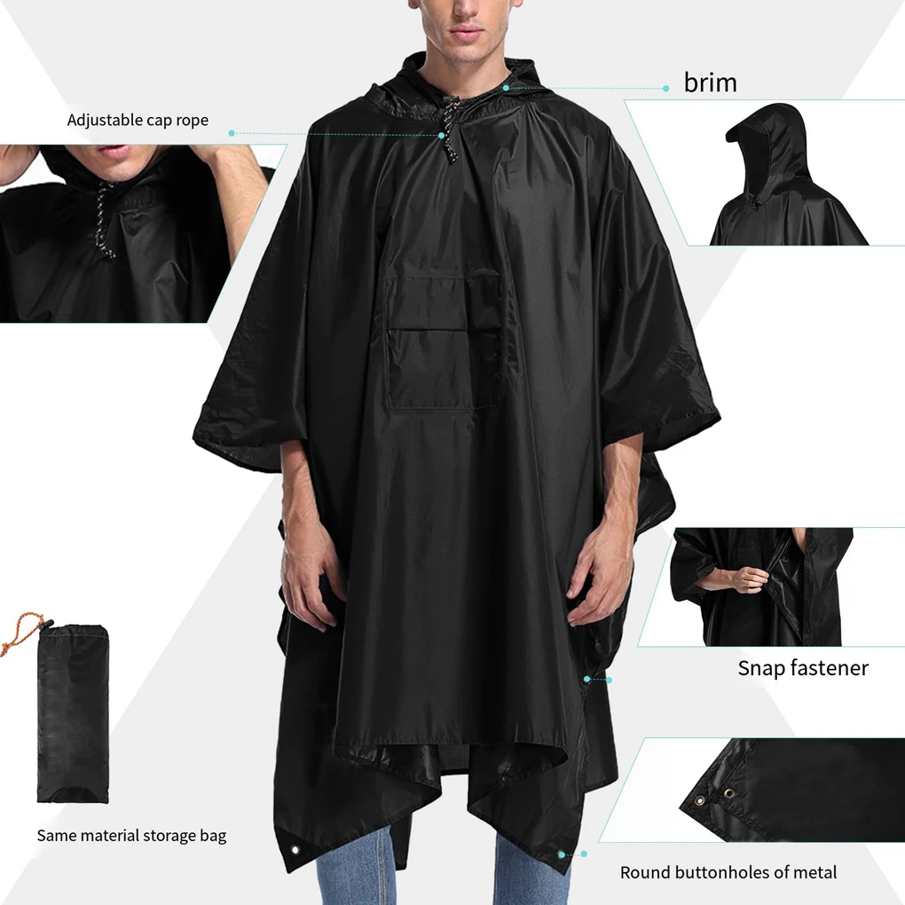 

Rain Poncho Waterproof Lightweight Raincoat 1 Emergency Jacket Clothing for Adult Hiking Camping Outdoor Black