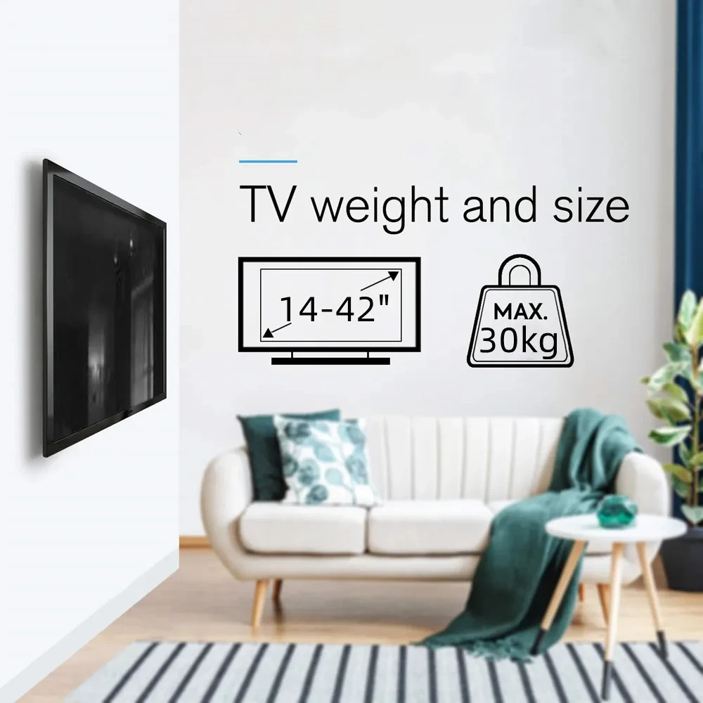 Universal Fixed TV Wall Mount Bracket for Most 14-42' LED, LCD Plasma TVs Space Saving Tilts Monitor Stand Max VESA 200X200mm