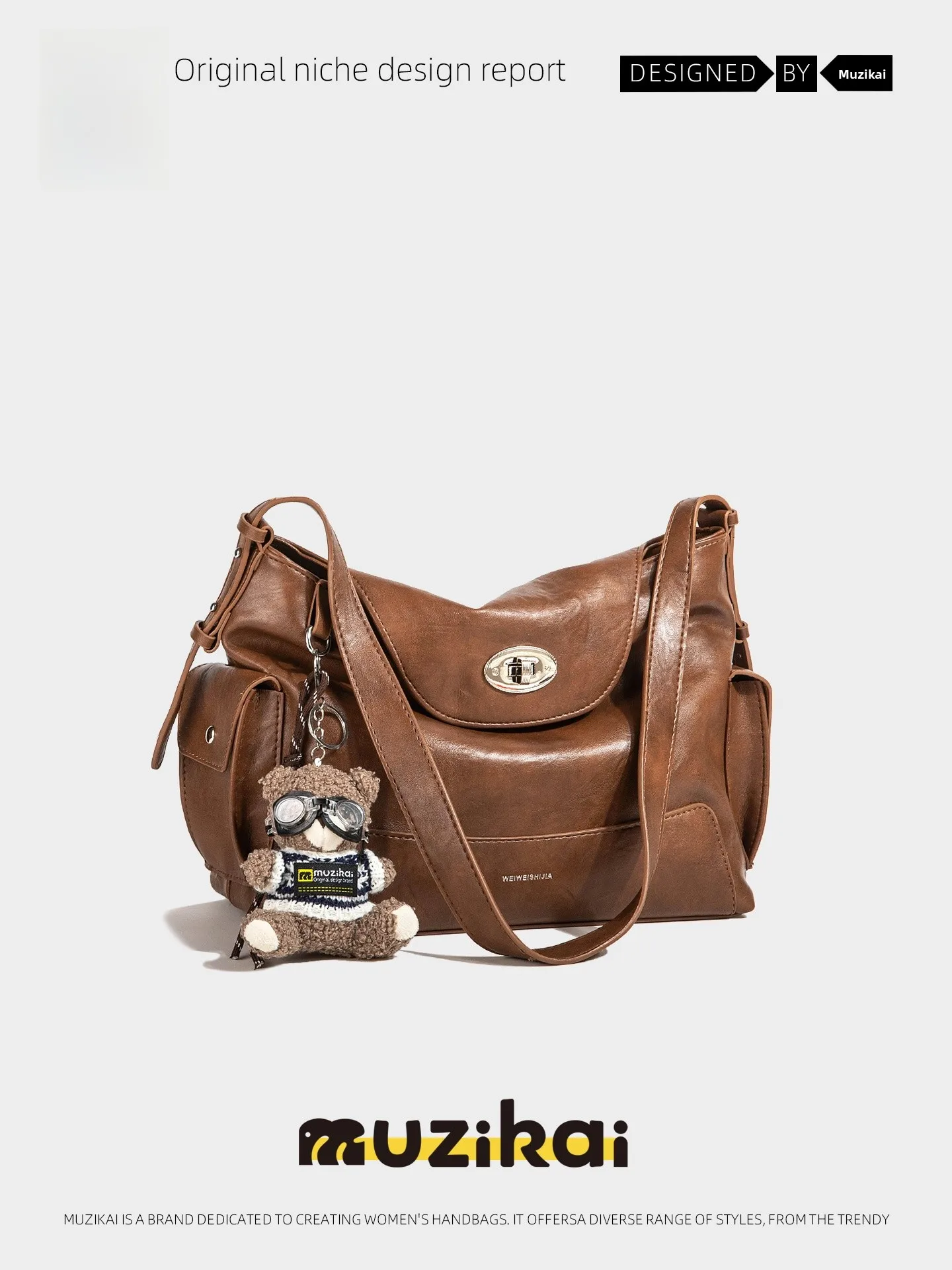 

MuziKai Large Capacity Soft Leather Tote Bag Women's Commuter Shoulder Bag Vintage American Style Pure Color Polyester