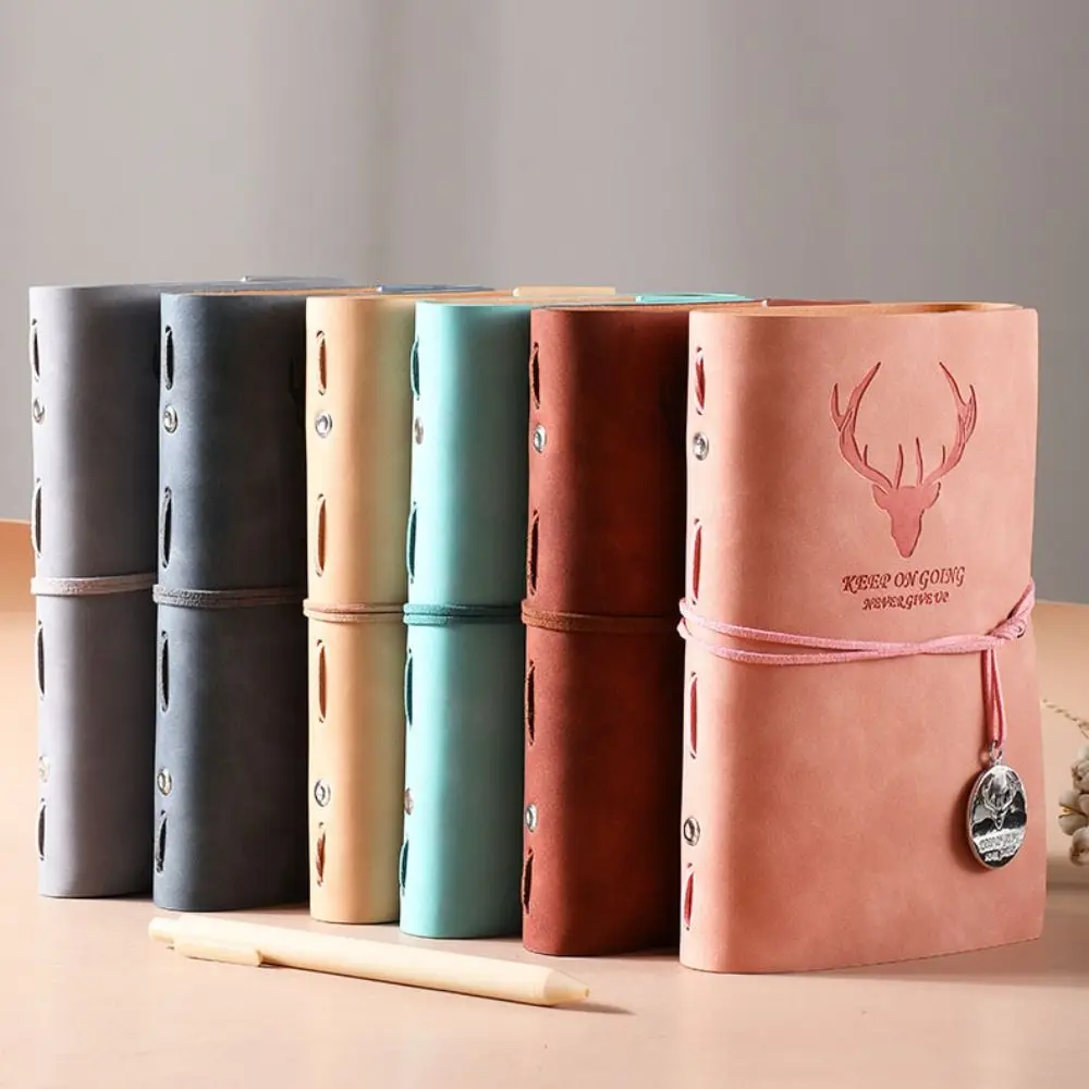 

Fashion A6 Vintage Notebook Blank Elk PU Leather Notebook Writing Supplies Line Grid Loose-leaf Notebook School Supplies