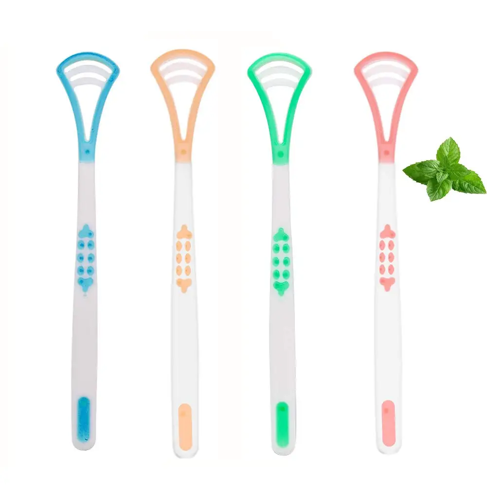 4Pcs Tongue Scraper Plastic Tongue Cleaner for Reduce Bad Breath Double-Sided Oral Care Tool