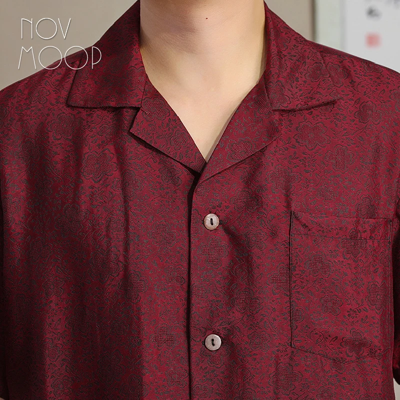 Novmoop men's natural silk shirt special after treatment flora printed luxurious fabric must-buy birthday gift LT3589