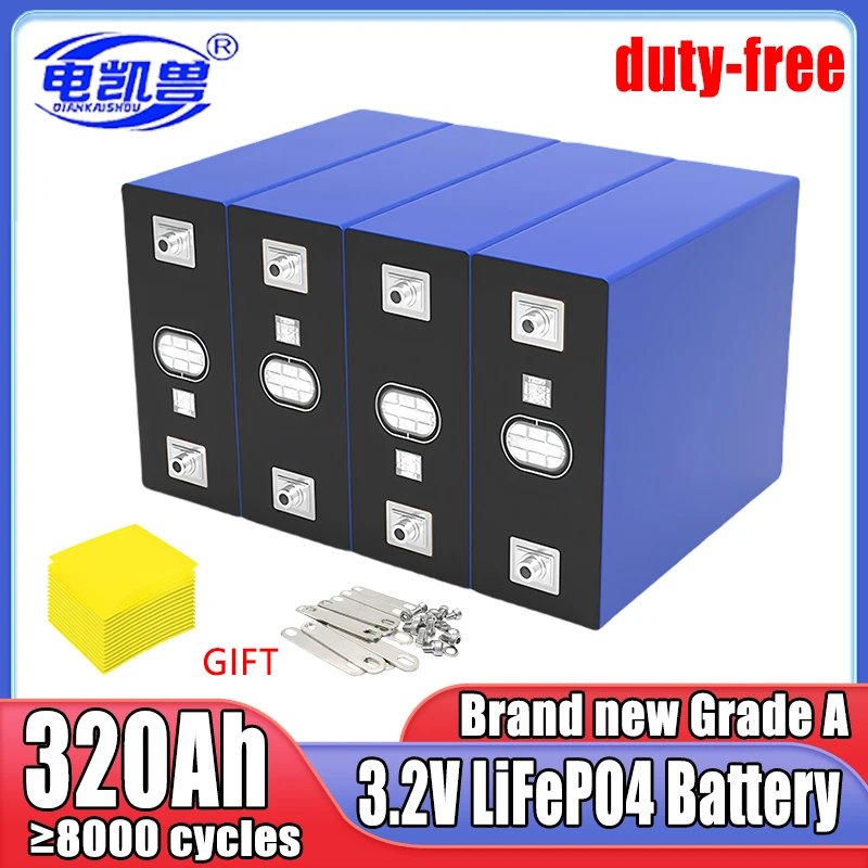 LiFePo4充電式バッテリー,リン酸鉄リチウムセル,3.2v,320ah,12v,24v,ソーラーキャンピングカー,免税,新品,1〜32個