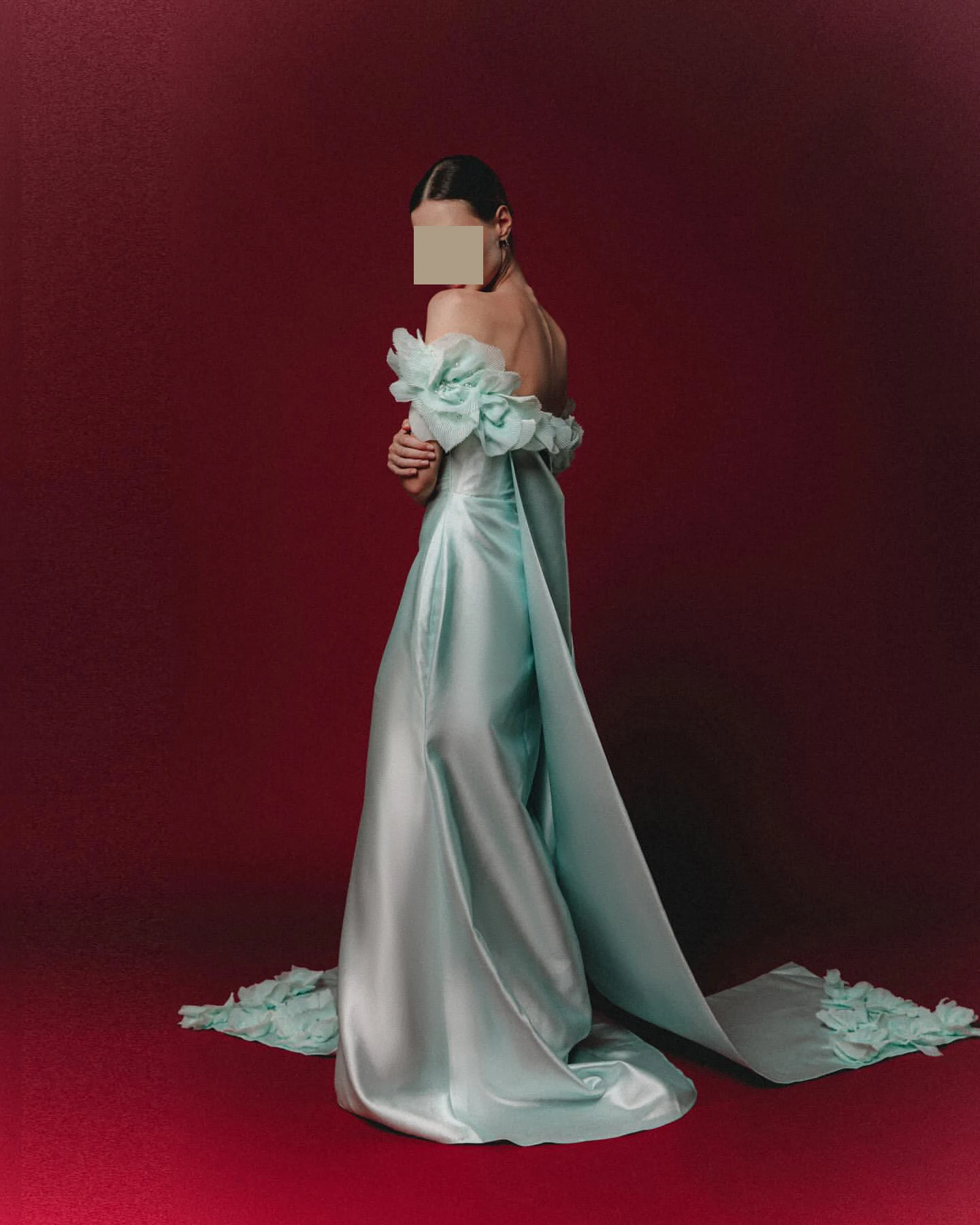 Esther Customized Luxurious Evening Dresses Off-the-shoulder Pleats Flowers Sheath Satin Prom Formal Floor Length Party Dresses