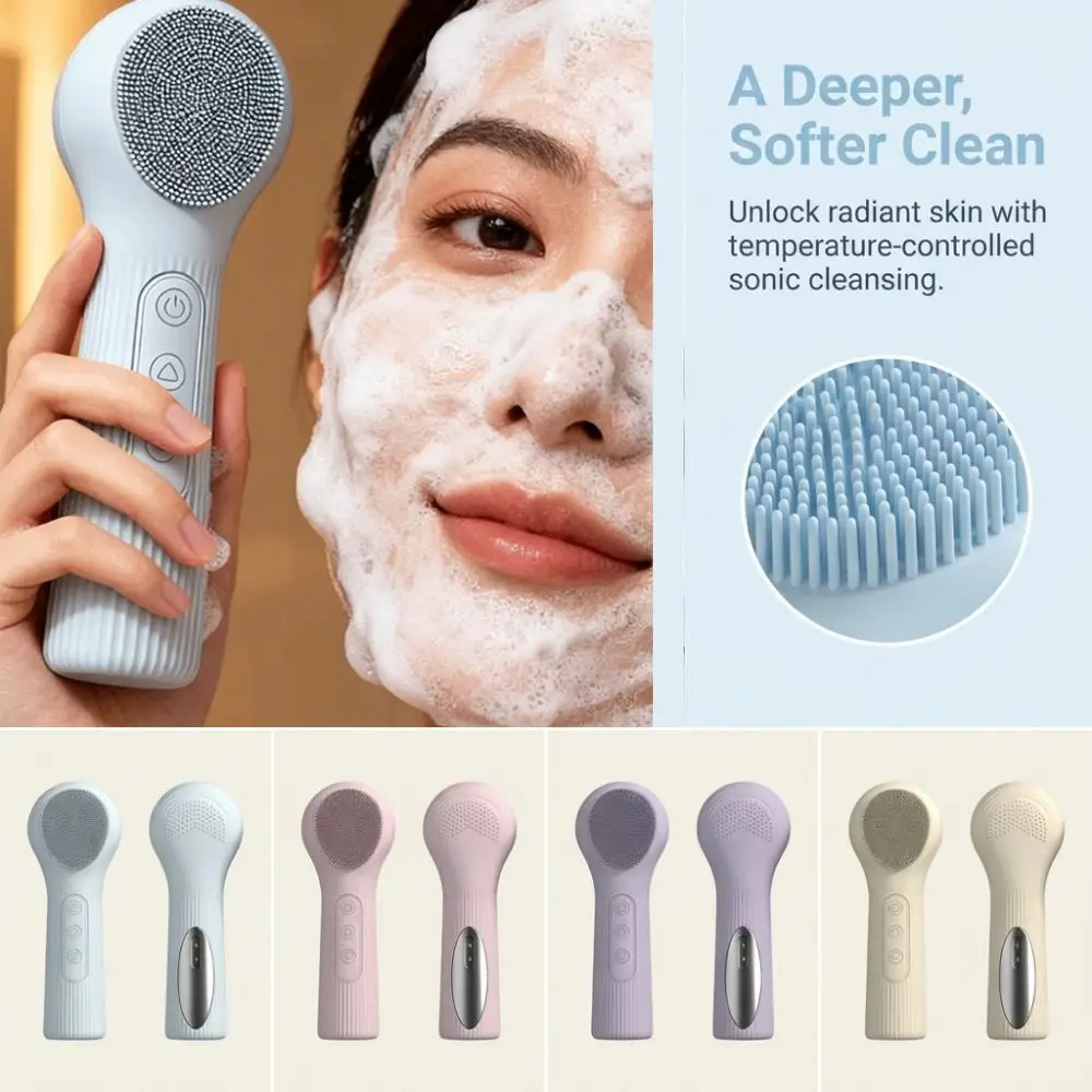 Waterproof Electric Facial Cleansing Brush Heat Compress Ultrasonic Silicone Facial Cleanser Multifunctional Vibrations