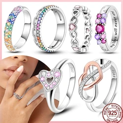 925 Sterling Silver Ring Colored Zircon Love Heart Stackable Women's Original Wedding Rings Exquisite Jewelry Gift Anniversary