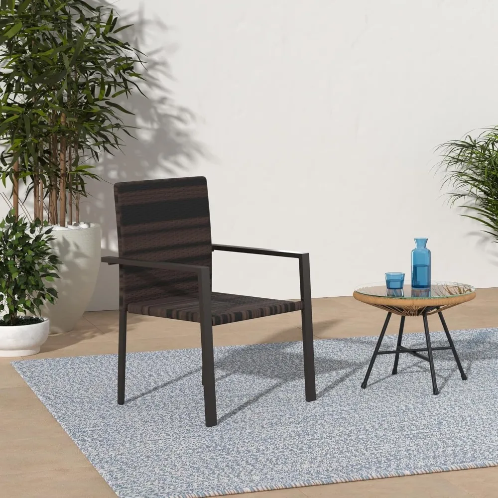 Juego de 2 sillas de comedor apilables de mimbre para exteriores, sillón tipo hoguera para todo tipo de clima con reposabrazos, estructura de acero para Patio, terraza, jardín, Y