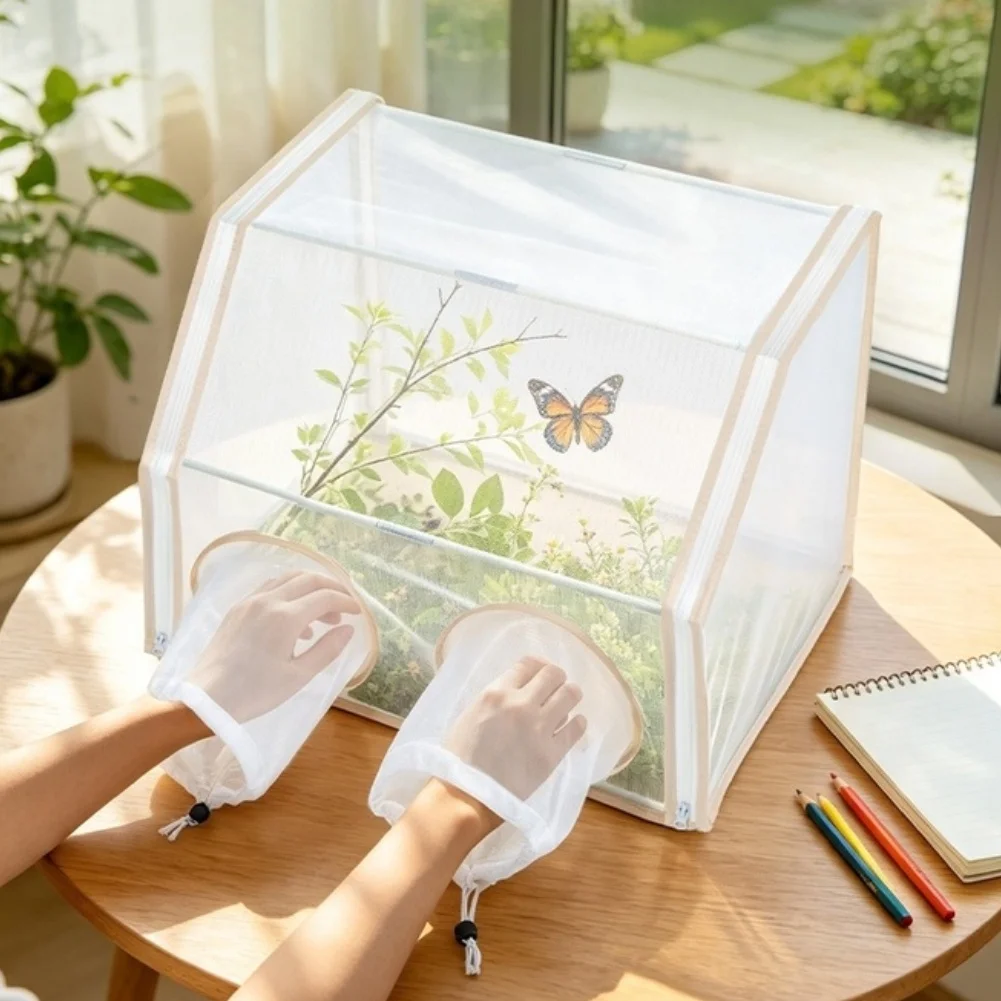 Outdoor Butterfly Net Butterfly Observation Box Breathable Fabric Design Dual Sleeve Openings Fiberglass Frame Structure