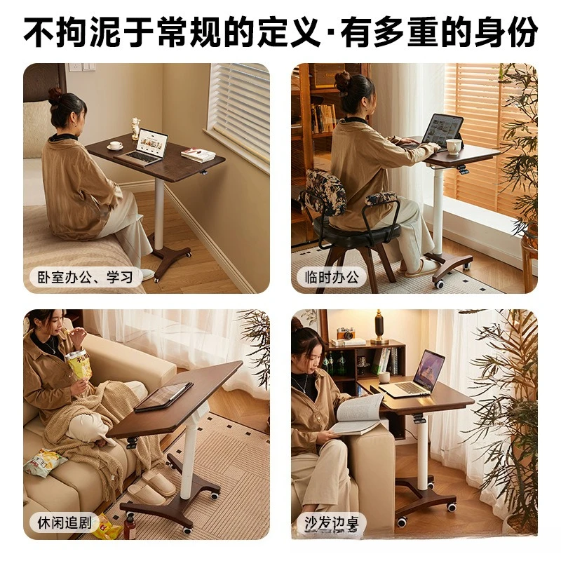 Mesa de computador com elevação de madeira maciça, mesa de cabeceira removível