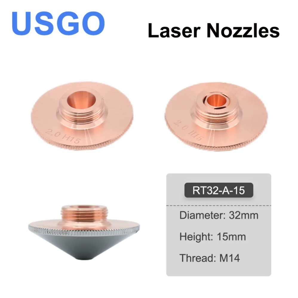 USGO High Quality Single/Double Layers Welding Laser Nozzles Dia.32mm H15 Caliber0.8-6.0 for Fiber Laser CNC Machine