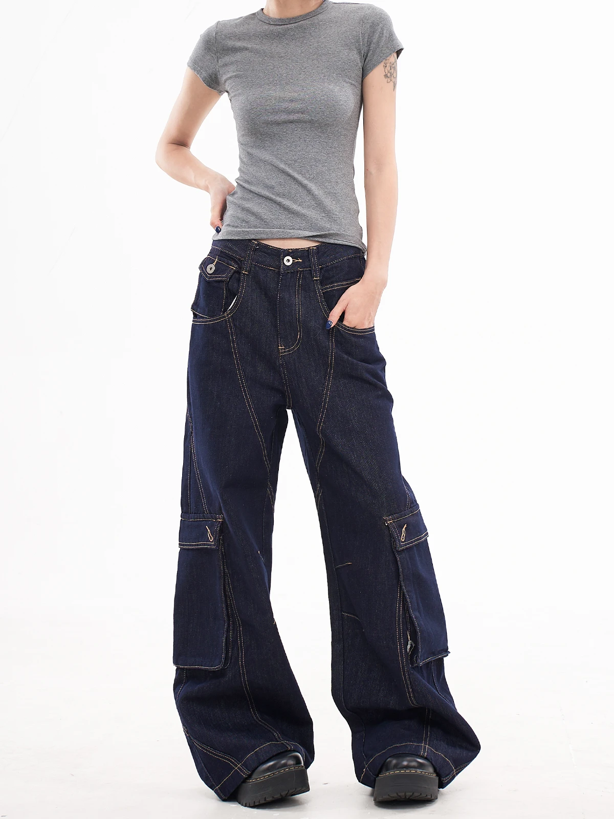 

Американские широкие брюки, женские повседневные осенние новые дизайнерские свободные утягивающие джинсы длиной до пола, синие джинсы с высокой талией