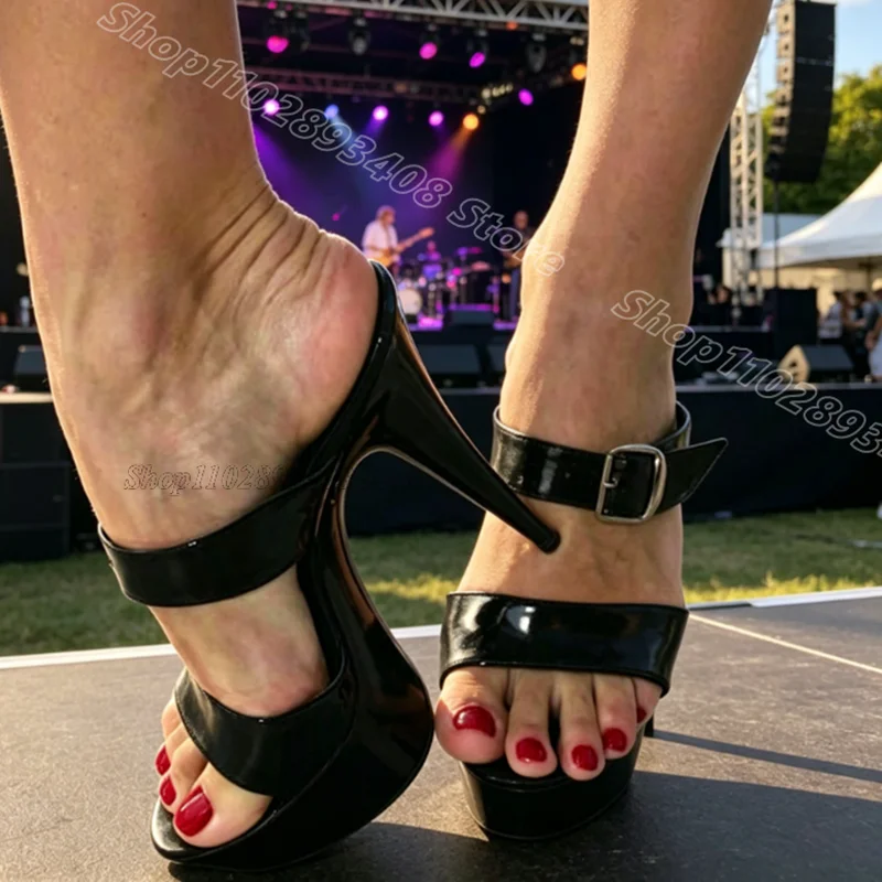 Black Belt Buckle Performance Slippers Open Toe Solid Slip on Platform Stiletto Women Dancing Sexy Slippers Zapatos Para Mujere