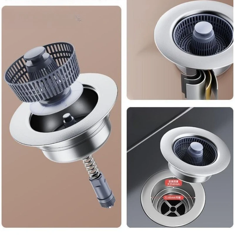 

Сливной фильтр для кухонной раковины из нержавеющей стали с выдвижным механизмом, корзина-ловушка для пищевых отходов, заглушка, антизапаховый фильтр для слива раковины