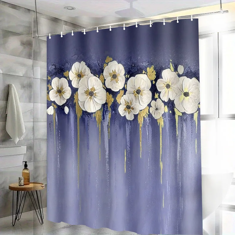 

Purple white flowers washable Dirt-Resistant Shower Curtain Shower Head waterproof Polyester Bath Curtain For Home Decor