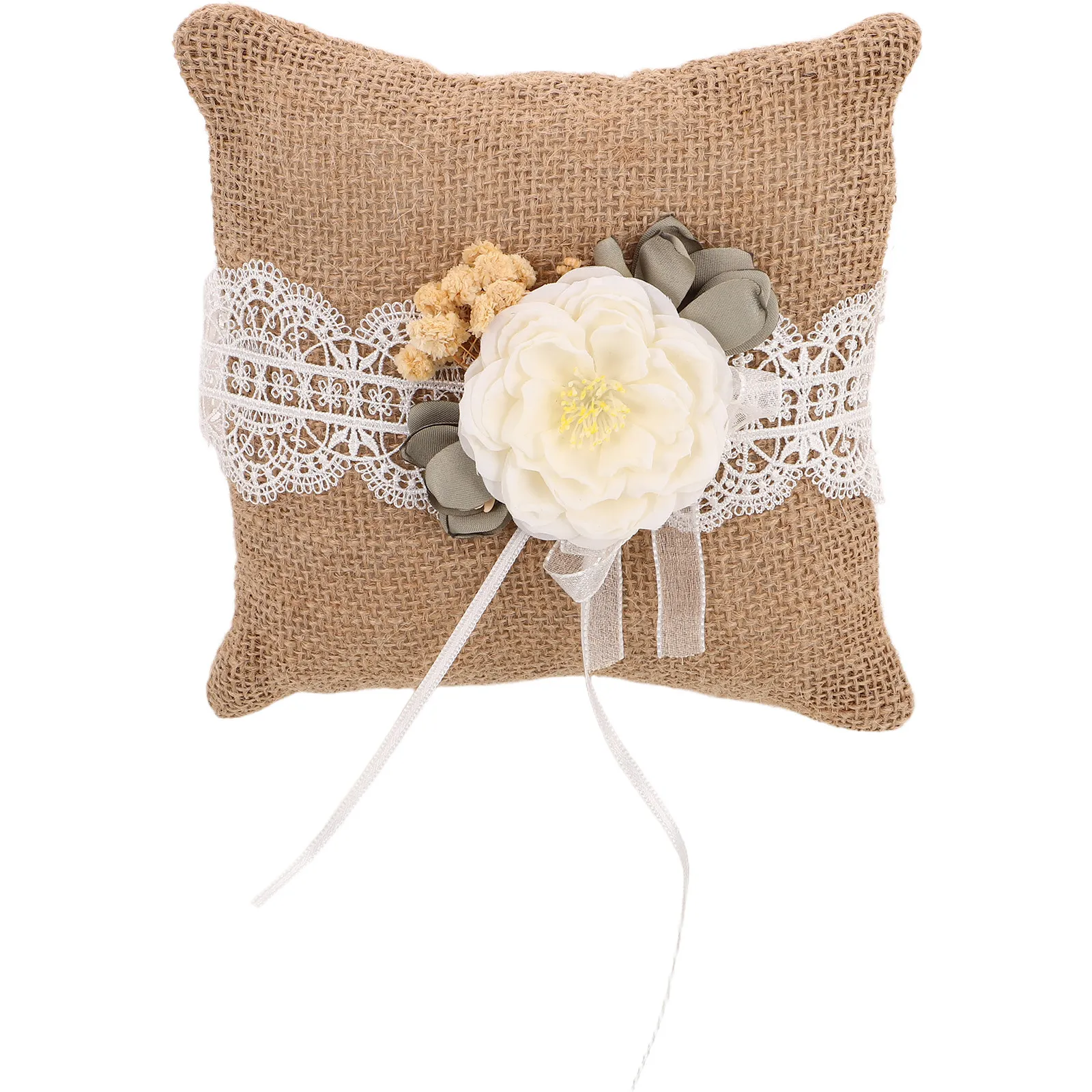 

Винтажная кружевная подушка для колец из мешковины, элегантная деревенская подушка для демонстрации обручальных колец, реквизит для свадебных фотосессий и церемоний предложений
