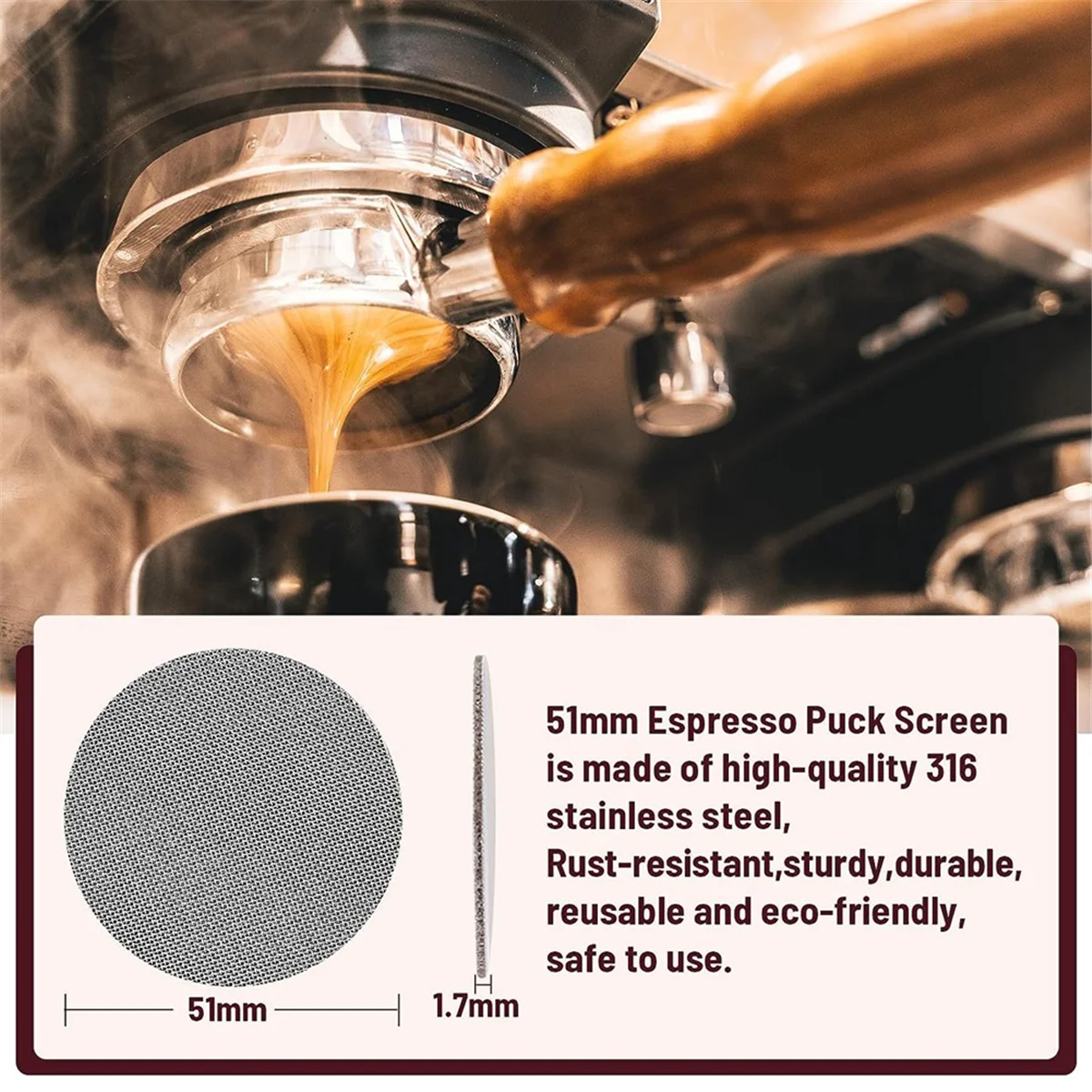 51mm Espresso Coffee Tamper&Stirrer Set-Wooden-Handle Spring-Loaded Calibrated Tamper with Premium Stainless Steel Base