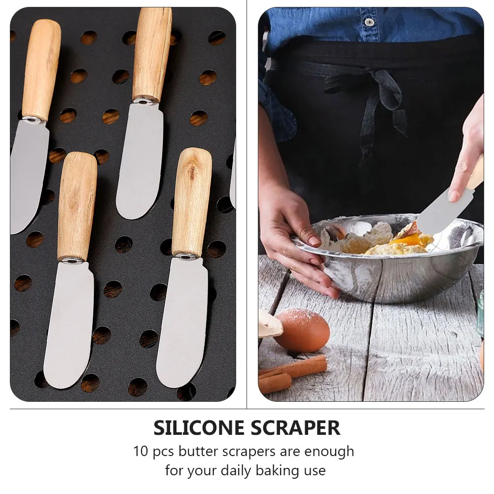 

8pcs Wooden H Cream Spatulas Stainless Steel Baking Tools Reusable Non Sticky Cake Making Butter Scrapers Kitchen Utensils