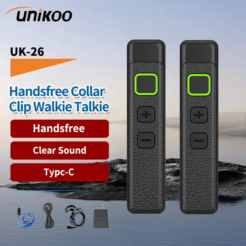 

UNIKOO UK26 Collar Clip with Earphone Walkie Talkies 2 PCS Mini Portable FM Handsfree Two-way Radio Transceiver for Salon Cafe
