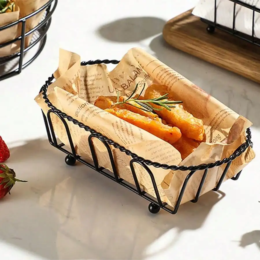 1PC French fries basket Stainless steel oval snack basket Fried chicken fried food Western food bread dessert plate container