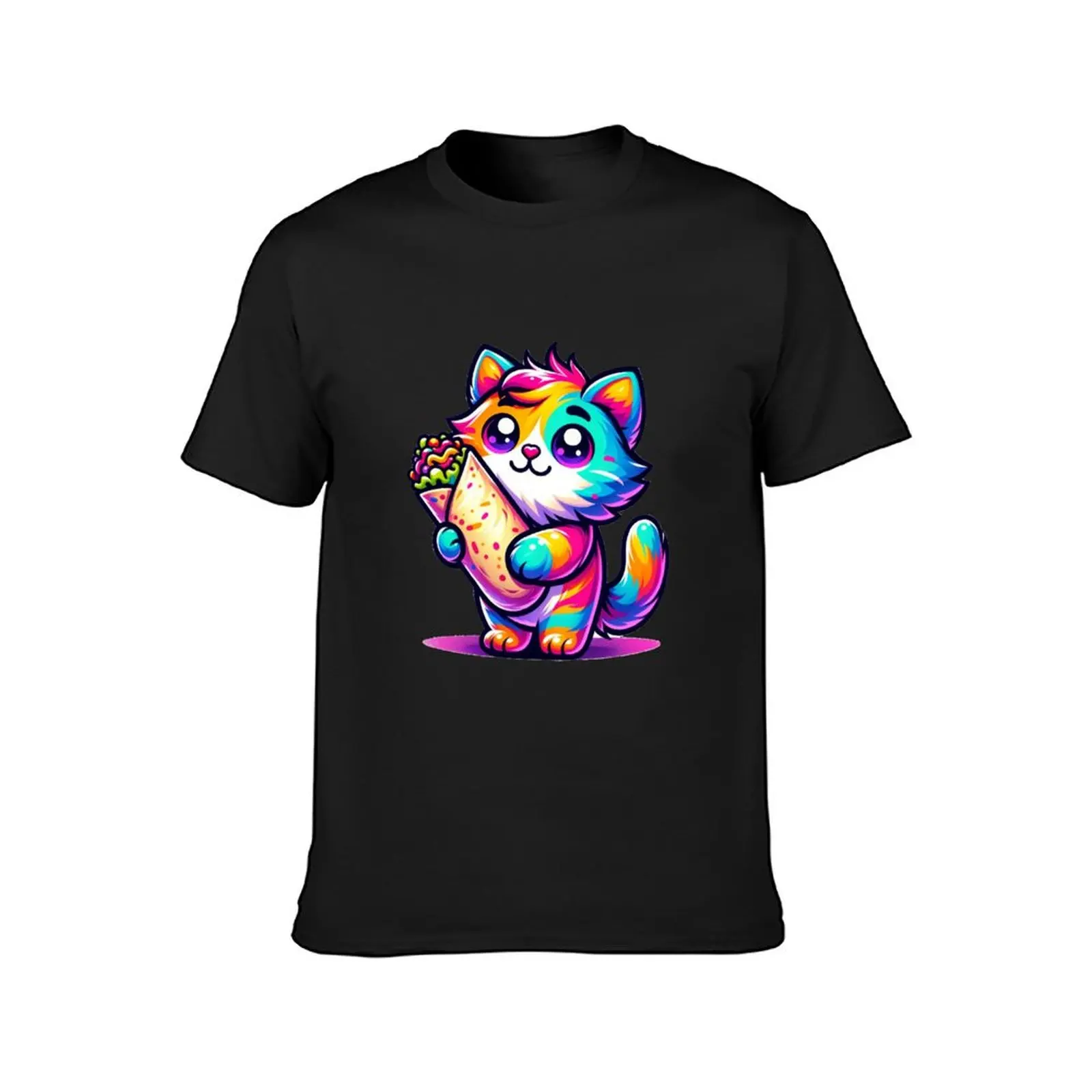 Rainbow Kitten Holding a Burrito T-Shirt summer top summer tops korean fashion customizeds men clothings